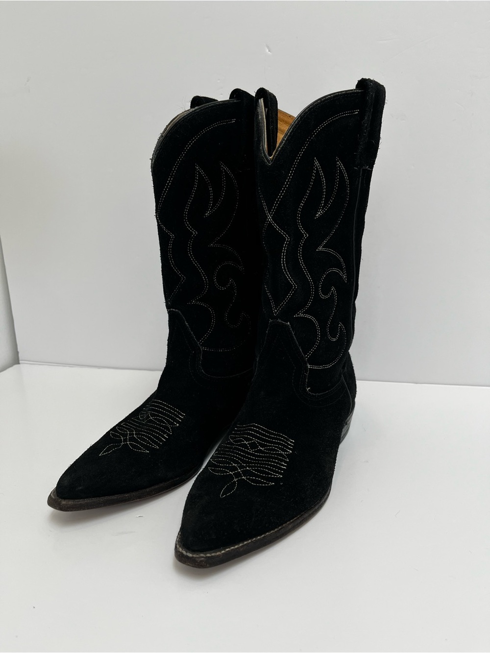Boulet Vintage Black Suede Cowboy Boots 8.5 Western Festival Boho Aesthetic Chic